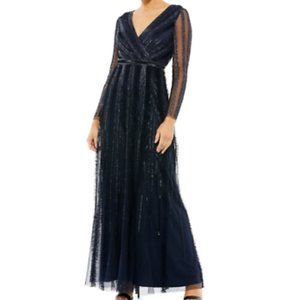MAC DUGGAL ILLUSIONS A-LINE LONG SLEEVE MIDNIGHT NAVY GOWN sz 12